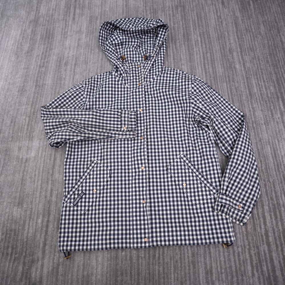 Lauren Ralph Lauren Jacket Women S Navy Gingham Windbreaker Excellent Hooded